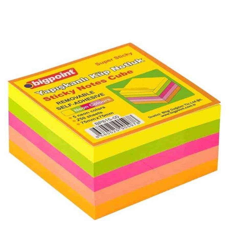 Bp Yapışkanlı Küp Notluk 75x75 5 Neon Renk 250 Yaprak